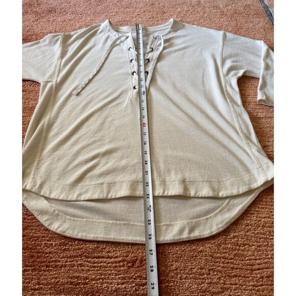 Madewell Lace Up 3/4 Sleeve Pullover Top Off White Casual Cotton Blend - Picture 3 of 6